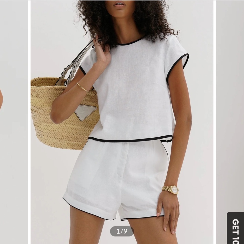 Commense White Short Sleeve Top with Black Trim